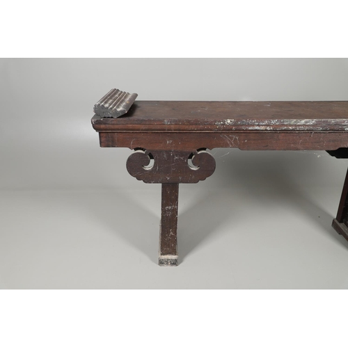 1270 - A CHINESE CARVED HARDWOOD ALTAR TABLE. 19th century, the rectangular top with detachable 'wings', th... 