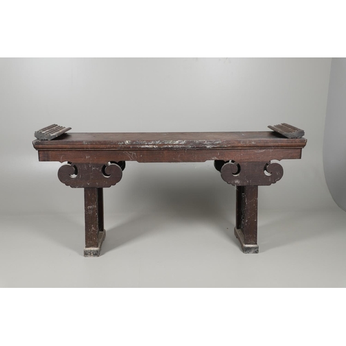 1270 - A CHINESE CARVED HARDWOOD ALTAR TABLE. 19th century, the rectangular top with detachable 'wings', th... 