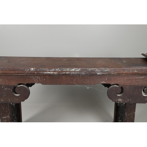 1270 - A CHINESE CARVED HARDWOOD ALTAR TABLE. 19th century, the rectangular top with detachable 'wings', th... 