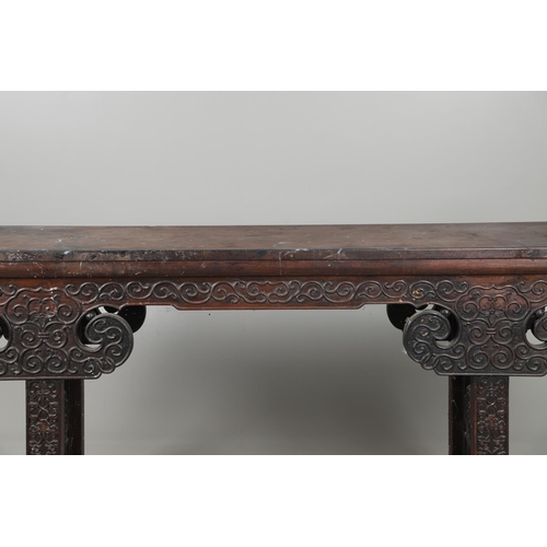 1270 - A CHINESE CARVED HARDWOOD ALTAR TABLE. 19th century, the rectangular top with detachable 'wings', th... 