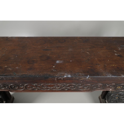 1270 - A CHINESE CARVED HARDWOOD ALTAR TABLE. 19th century, the rectangular top with detachable 'wings', th... 