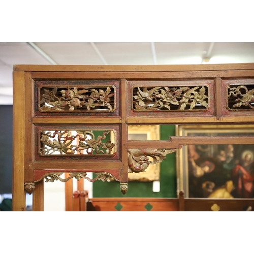 1277 - AN EARLY 20TH CENTURY MEDAN/CHINESE TEAK OPIUM CANOPY BED. the canopy front with seven carved and pi... 