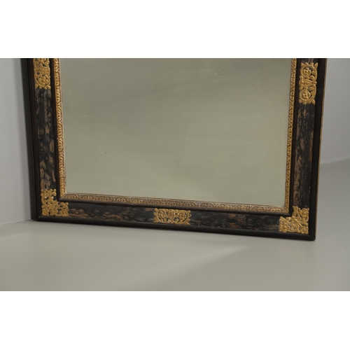 1290 - A LARGE 19TH CENTURY COROMANDEL WALL MIRROR. the bevelled plate in a frame with gilt spandrels and d... 