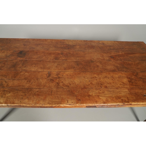 1295 - A 19TH CENTURY FRENCH FRUITWOOD DRAWLEAF FARMHOUSE TABLE. the six plank top to a single drawer at on... 