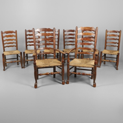 1296 - A SET OF EIGHT OAK AND ELM LADDERBACK DINING CHAIRS. early 20th century, comprising six singles and ... 