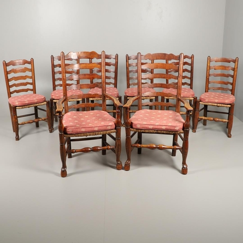 1296 - A SET OF EIGHT OAK AND ELM LADDERBACK DINING CHAIRS. early 20th century, comprising six singles and ... 