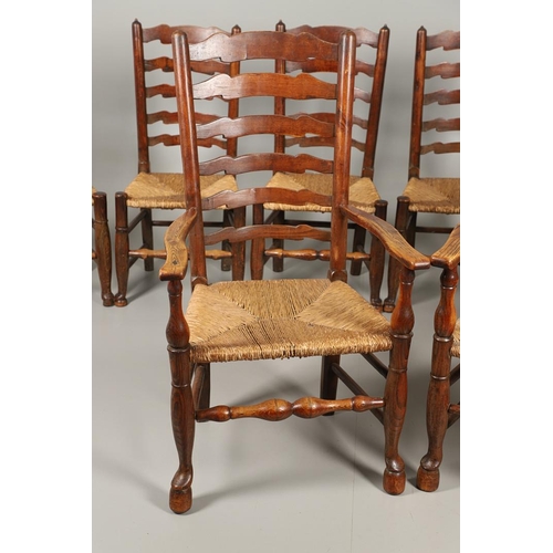 1296 - A SET OF EIGHT OAK AND ELM LADDERBACK DINING CHAIRS. early 20th century, comprising six singles and ... 