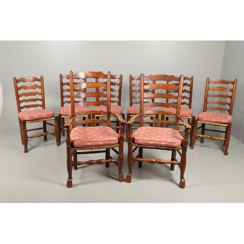 1296 - A SET OF EIGHT OAK AND ELM LADDERBACK DINING CHAIRS. early 20th century, comprising six singles and ... 