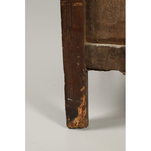 1301 - A LATE 17TH CENTURY OAK COFFER. the triple plank top enclosing an interior with candle box, over a t... 