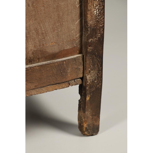 1301 - A LATE 17TH CENTURY OAK COFFER. the triple plank top enclosing an interior with candle box, over a t... 