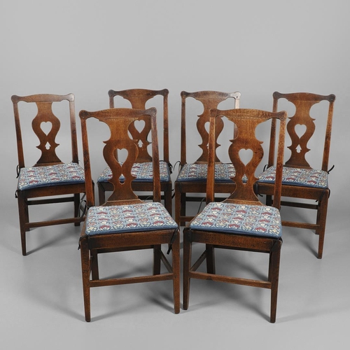 1305 - A MATCHED SET OF SIX GEORGE III COUNTRY OAK CHIPPENDALE STYLE SPLAT BACK DINING CHAIRS. of pegged co... 