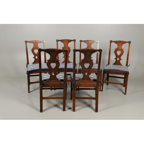 1305 - A MATCHED SET OF SIX GEORGE III COUNTRY OAK CHIPPENDALE STYLE SPLAT BACK DINING CHAIRS. of pegged co... 