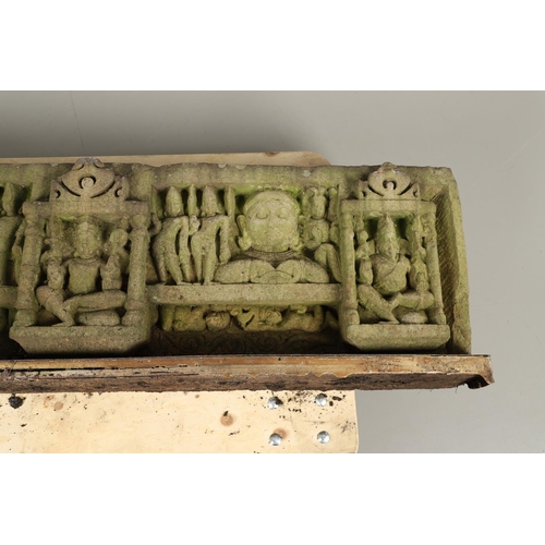 1334 - AN ANTIQUE FAR EASTERN CARVED STONE FRIEZE. possibly Burmese, depicting figures and deities within a... 