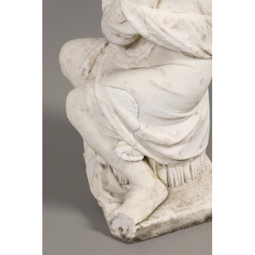 1335 - A 19TH CENTURY MARBLE STUDY OF A YOUNG GIRL. modelled seated on a tree stump, with flowing dress dra... 