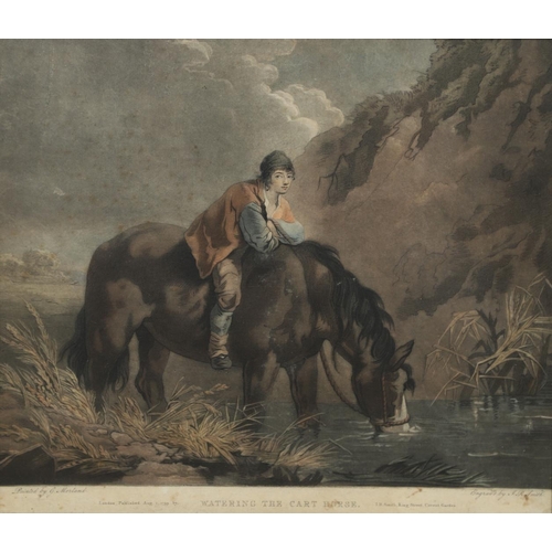 320 - GEORGE MORLAND (1763-1804). After. RUBBING DOWN THE POST HORSE; WATERING THE CART HORSE. A pair, sti... 