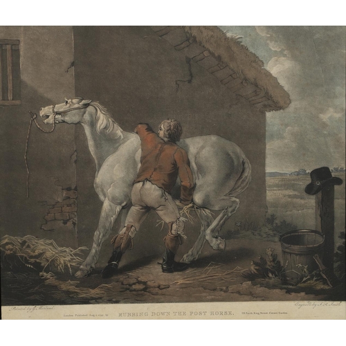 320 - GEORGE MORLAND (1763-1804). After. RUBBING DOWN THE POST HORSE; WATERING THE CART HORSE. A pair, sti... 