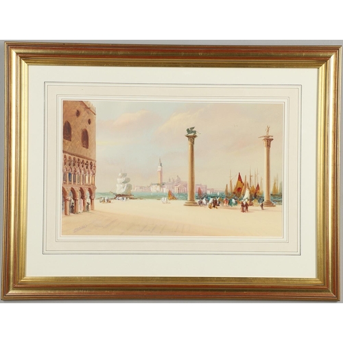 327 - JOHN SHAPLAND (1865-1929). VENICE: THE PIAZZETTA DI S. MARCO; THE VENETIAN LAGOON. Two, both signed,... 