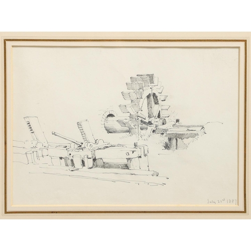 328 - BENJAMIN WILLIAMS LEADER, RA (1831-1923). STUDIES OF A WATER WHEEL AND A LOCK GATE; TREE STUDY (rect... 