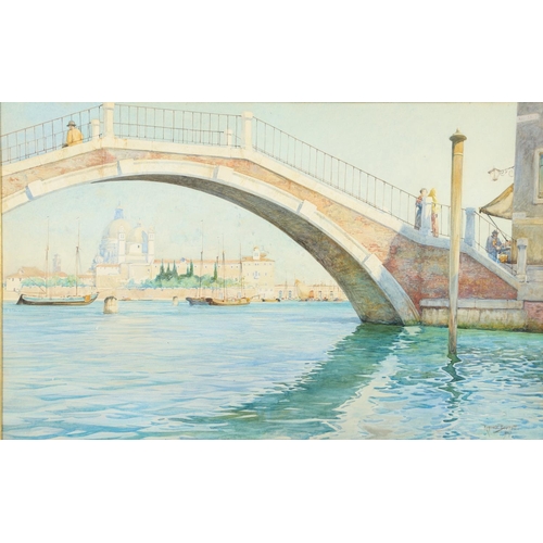 335 - REGINALD BARRATT (1861-1917). VIEW FROM GIUDECCA, VENICE. Signed and dated 1907, also signed and ins... 