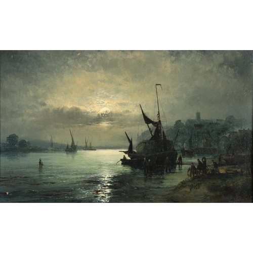 363 - WILLIAM THORNLEY (FL.1858-1898). MOONRISE, THE MEDWAY, LOW TIDE; ST. MICHAEL'S MOUNT, CORNWALL. A pa... 