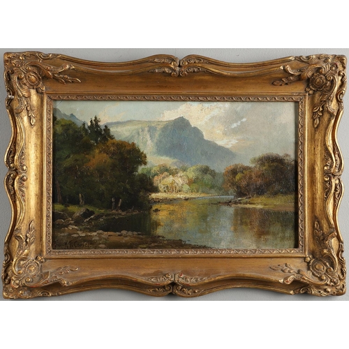 370 - FRANCIS THOMAS CARTER (1853-1934). RIVER LANDSCAPE SCENE AMIDST HILLS. Signed `Frank T. Carter`, oil... 