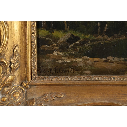 370 - FRANCIS THOMAS CARTER (1853-1934). RIVER LANDSCAPE SCENE AMIDST HILLS. Signed `Frank T. Carter`, oil... 