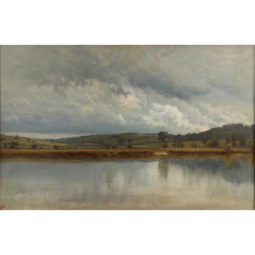 375 - GEORGE VICAT COLE, RA (1833-1893). RIVER LANDSCAPE. Signed with monogram, oil on board
38.5 x 59cm.
... 