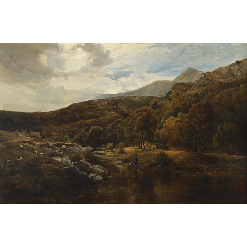 376 - SIDNEY RICHARD PERCY (1822-1886). `A WELSH VALLEY`: MOEL SIABOD AND RIVER LLUGWY. Bears signature an... 