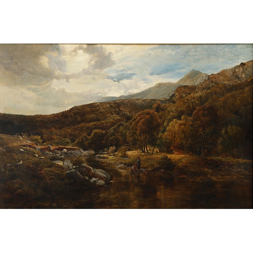 376 - SIDNEY RICHARD PERCY (1822-1886). `A WELSH VALLEY`: MOEL SIABOD AND RIVER LLUGWY. Bears signature an... 