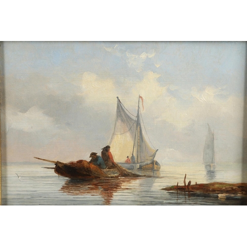 386 - LOUIS TIMMERMANS (1846-1910). FISHING BOATS IN AN ESTUARY. A pair, one with an indistinctly label an... 