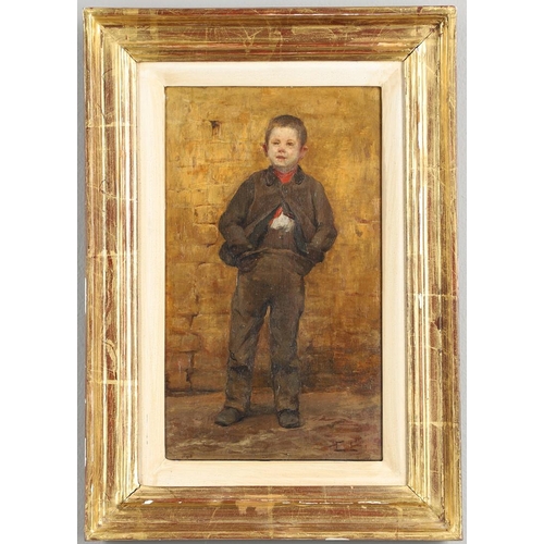 401 - AUGUSTUS EDWIN MULREADY (1844--C.1905). Follower of. THE LITTLE RASCAL. Signed with initials `EL`, o... 