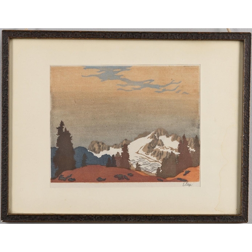 412 - ENGLEBERT LAP (1886-1970). IN THE MOUNTAINS. (d) Colour woodcut, signed in pencil
14.5 x 18.5cm.