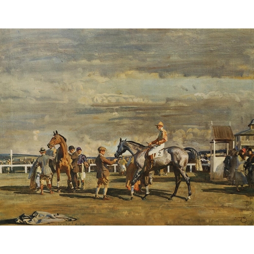 418 - SIR ALFRED JAMES MUNNINGS, KCVO, PRA (1878-1959). After. THE SADDLING PADDOCK, CHELTENHAM MARCH MEET... 