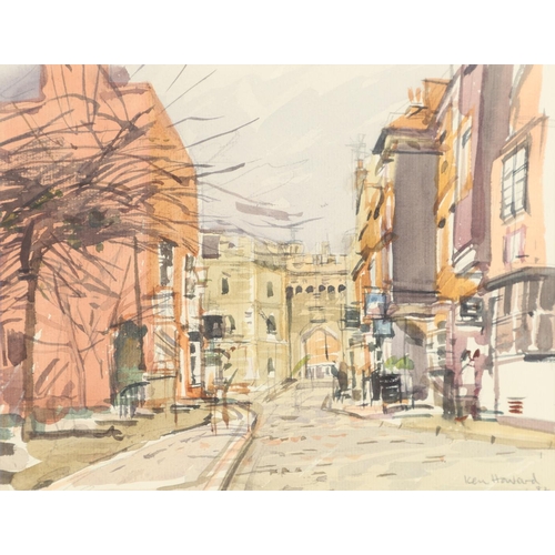 423 - KEN HOWARD, RA (1932-2022). VIEWS IN WINDSOR. (d) Three, each signed and dated 82, watercolour and p... 