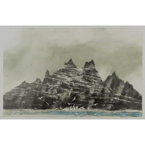 427 - NORMAN ACKROYD, CBE, RA (B.1938). LITTLE SKERRIG ROCK, CO. KERRY. (d) Signed and dated `15, inscribe... 