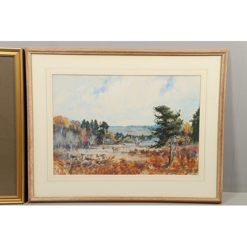 435 - JOHN KING (1929-2014). NEW FOREST HUNT. (d) Signed, watercolour
36 x 53cm.;
with another view of hun... 