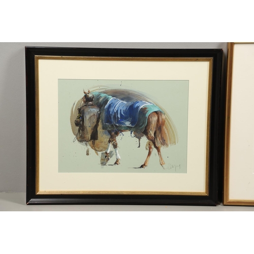 439 - HUBERT DE WATRIGANT (B.1954). IN THE SADDLING ENCLOSURE. (d) Signed, watercolour and pencil on pale ... 