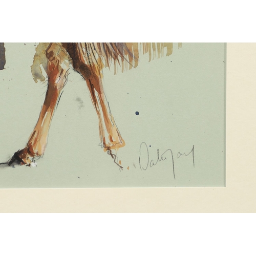 439 - HUBERT DE WATRIGANT (B.1954). IN THE SADDLING ENCLOSURE. (d) Signed, watercolour and pencil on pale ... 