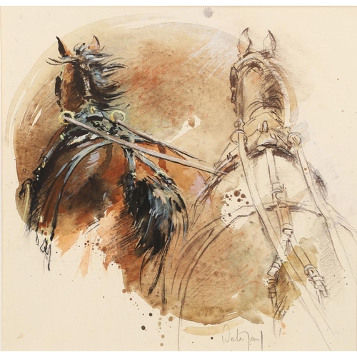 439 - HUBERT DE WATRIGANT (B.1954). IN THE SADDLING ENCLOSURE. (d) Signed, watercolour and pencil on pale ... 