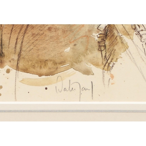 439 - HUBERT DE WATRIGANT (B.1954). IN THE SADDLING ENCLOSURE. (d) Signed, watercolour and pencil on pale ... 