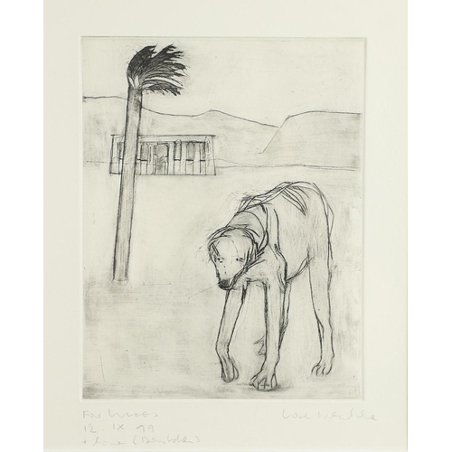 444 - KARL WESCHKE (1925-2005). DOG WALKING. (d) Etching, printed with plate tone, 1999, signed, dated 12.... 