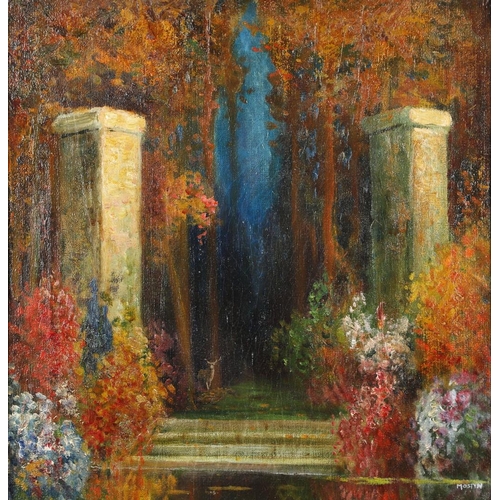 455 - THOMAS EDWIN MOSTYN (1864-1930). THE GLADE OF THE STAG. Bears a signature, oil on canvas
52 x 49.5cm... 