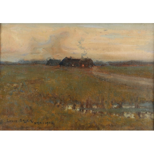 461 - LOUIS REGINALD JAMES MONRO GRIER (1864-1920). THE FARM ON THE MOOR, DUSK. Signed and inscribed `XMAS... 