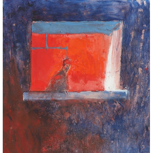 475 - ANTHONY FRY (1927-2016). FIGURE AT A WINDOW. (d) Mixed media on paper
26 x 25.5cm.