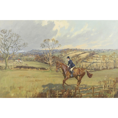 481 - JOHN KING (1929-2014). HUNTING SCENE. (d) Signed and dated 83, inscribed `CORYTON` verso, oil on can... 