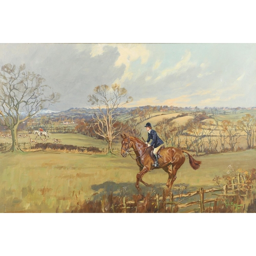 481 - JOHN KING (1929-2014). HUNTING SCENE. (d) Signed and dated 83, inscribed `CORYTON` verso, oil on can... 