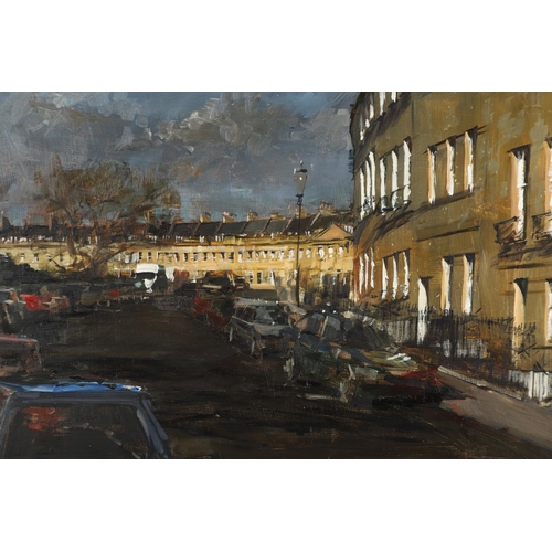 485 - PETER BROWN (B.1967). LANSDOWN PLACE EAST AND LANSDOWN CRESCENT, BATH. (d) Signed and dated 99, oil ... 