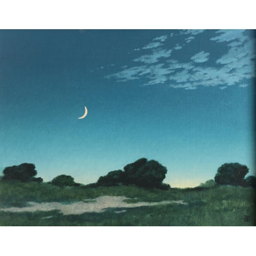 491 - MICHAEL BENNALLACK HART (B.1948). LANDSCAPE WITH NEW MOON. (d) Signed with initials and dated `011`,... 