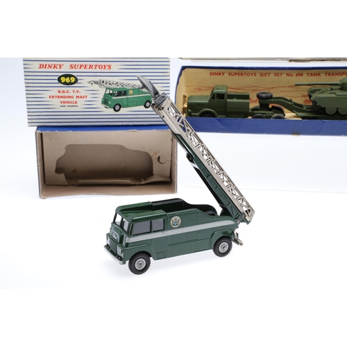 516 - BOXED DINKY SUPERTOYS - INCLUDING BBC TV VEHICLE & TANK TRANSPORTER. Three boxed models including 96... 