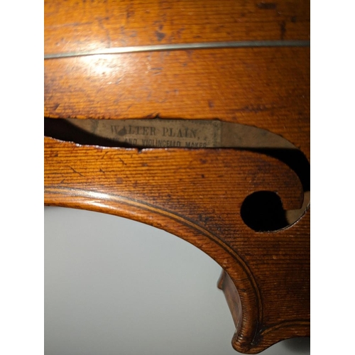 527 - 19THC SCOTTISH VIOLIN - WALTER PLAIN, GLASGOW. A 19thc violin with a one piece maple back and carved... 